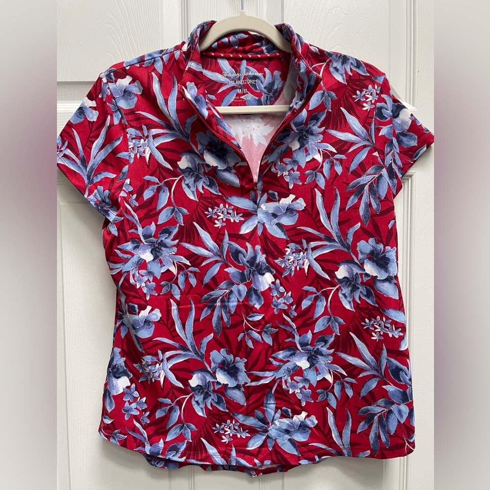 Tommy Bahama Floral Red and Blue Women's Top M